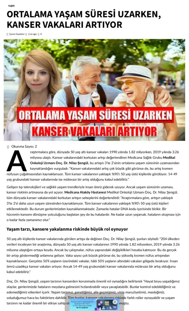 ORTALAMA YAŞAM SÜRESİ UZARKEN, KANSER VAKALARI ARTIYOR