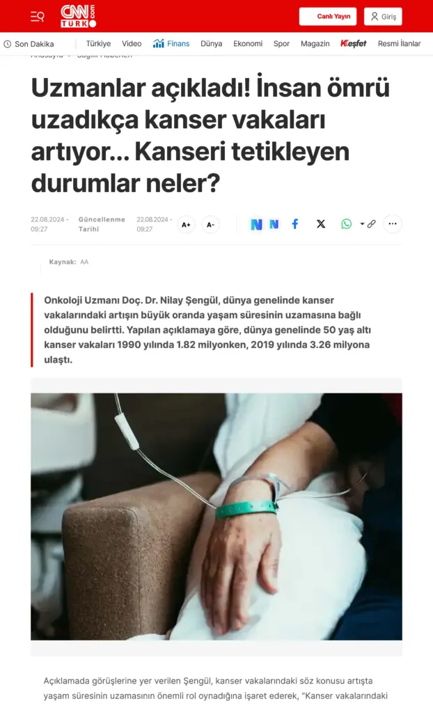Uzmanlar açıkladı! İnsan ömrü uzadıkça kanser vakaları artıyor.