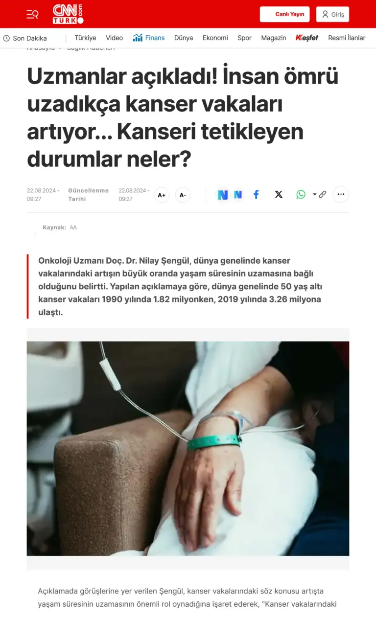 Uzmanlar açıkladı! İnsan ömrü uzadıkça kanser vakaları artıyor.